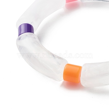 Chunky Acrylic Curved Tube & Column Beads Stretch Bracelet for Girl Women(BJEW-JB06989)-4