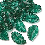 10Pcs Handmade Transparent Czech Lampwork Pendants, with Gold Foil
, Leaf Charms, Dark Green, 28x17x3.5mm, Hole: 1.2mm(LAMP-YW0001-27C)