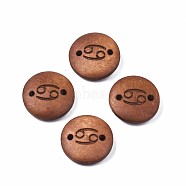 Wood Links Connectors, Flat Round with 12 Constellations, Dyed, Cancer, 15x4mm, Hole: 1.6mm(WOOD-S053-52J)