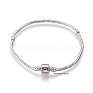 Brass European Style Bracelets with Brass Clasp without Sign, Platinum Color, about 20cm long, 3mm thick, 2mm hole(X-PPJ005Y-P)
