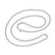 304 Stainless Steel Necklaces, Rolo Chain Necklaces, Stainless Steel Color, 29.53x0.16x0.06 inch(75x0.4x0.15cm)(NJEW-E080-01P)