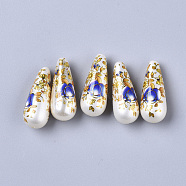 Printed Resin Beads, Imitation Pearl, teardrop, with Flower Pattern, Blue, 32x13mm, Hole: 1.5mm(X-RESI-T038-006A)