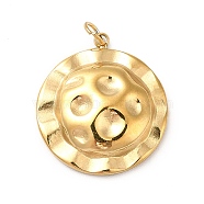 Ion Plating(IP) 304 Stainless Steel Pendants, with Jump Ring, Textured, Flat Round, Real 14K Gold Plated, 17.5x15.5x3mm, Hole: 2.5mm(STAS-G295-22G)