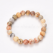 Natural Crazy Agate Beaded Stretch Bracelets, Round, 2-1/8 inch(55mm), bead: 8~9mm(BJEW-Q692-06-8mm)
