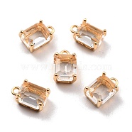 Rack Plating Brass Glass Charms, Long-Lasting Plated, Rectangle, Real 18K Gold Plated, 12.5x8x6.5mm, Hole: 1.5mm(KK-D070-04G)