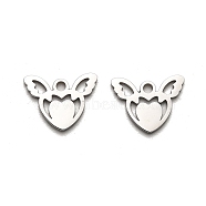 316 Surgical Stainless Steel Charms, Laser Cut, Heart with Wing Charm, Stainless Steel Color, 10x13x1mm, Hole: 1.6mm(STAS-H190-11P)