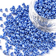 Glass Seed Beads, Opaque Colors Lustered, Round, Cornflower Blue, 3mm, Hole: 1mm, about 2222pcs/100g(X1-SEED-A012-3mm-123B)