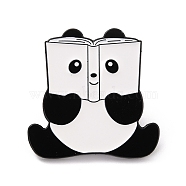 Panda with Book Enamel Pin, Animal Alloy Enamel Brooch for Backpack Clothes, Electrophoresis Black, White, 27x27x10mm, Pin: 1mm(JEWB-O008-G01)