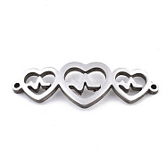 304 Stainless Steel Link Connectors, Laser Cut, Heart with Electrocardiograph, Stainless Steel Color, 10.5x30.5x1.5mm, Hole: 1mm(STAS-T059-02P)