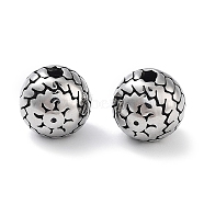 304 Stainless Steel Beads, Round with Sun, Antique Silver, 8.5x8mm, Hole: 1.6mm(STAS-M057-24AS)