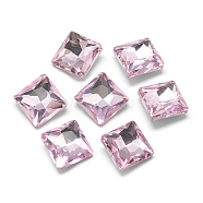 Pointed Back Glass Rhinestone Cabochons, Back Plated, Faceted, Square, Pearl Pink, 10x10x5mm(RGLA-T027-10x10mm-03)