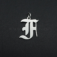 304 Stainless Steel Pendants, with Jump Ring, Old English, Letter, Laser Cut, Stainless Steel Color, Letter.F, 16.5x14x1mm, Hole: 3mm(STAS-R111-JA565-F)