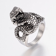 304 Stainless Steel Finger Rings, Snake, Antique Silver, Size 11, 21mm(RJEW-G091-07-21mm)