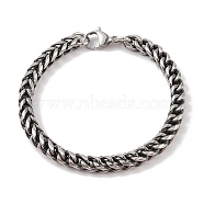 304 Stainless Steel Wheat Chain Bracelets for Men, Antique Silver, 8-1/2x1/4 inch(21.5x0.6cm)(BJEW-B096-36B-AS)