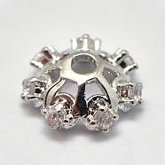 Brass Micro Pave Cubic Zirconia Bead Caps, Apetalous, Platinum, 8x3mm, Hole: 1mm(KK-K180-09P)