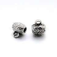 Tibetan Style Alloy Barrel Carved Flower Bail Beads Tube Bails, Loop Bails , Antique Silver, 10x8x7mm, Hole: 2mm(TIBEB-O004-48)