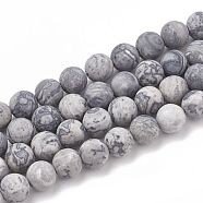 Natural Map Stone/Picasso Stone/Picasso Jasper Beads Strands, Frosted, Round, 6mm, Hole: 1mm, about 58pcs/strand, 14.57 inch(37cm)(G-T106-221)