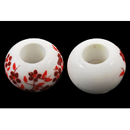 Handmade Porcelain European Beads, Large Hole Beads, Rondelle, No Metal Core, White, about 13mm in diameter, 8.5mm thick, hole: 5mm(X-CF265Y)