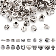 100Pcs 20 Style Tibetan Style Alloy European Beads, Large Hole Beads, Mixed Shapes, Antique Silver, 8~11x5~11.5x3~9mm, Hole: 4~5.7mm, 5pcs/style(FIND-TA0003-48)