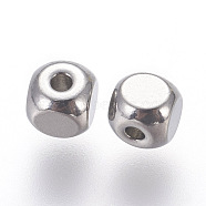 201 Stainless Steel Beads, Cube, Stainless Steel Color, 4x4x4mm, Hole: 1.2mm(X-STAS-E451-35P)