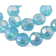 Glass Beads Strands, Faceted Round, Sky Blue, AB Color Plated, 6mm, Hole: 1mm, about 50pcs/strand(X-GF6mm20Y-AB)
