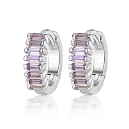 Cubic Zirconia Hoop Earrings, Rhodium Plated 925 Sterling Silver Earrings for Women, with S925 Stamp, Platinum, Lilac, 10x3mm(DI7487-04)