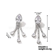 Exquisite Rhinestone Tassel Teardrop Stud Earrings for Women Fashion Statement Jewelry, Platinum, 60x13mm(AY0237)