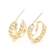 Curb Chain Shape Stud Earrings, Half Hoop Earrings, Brass Open Hoop Earrings for Women, Real 18K Gold Plated, 19x25x19.5mm, Pin: 0.6mm(EJEW-A064-07G-RS)