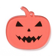 Halloween Translucent Acrylic Pendants, Pumpkin, Light Salmon, 34.5x35x2mm, Hole: 1.5mm(OACR-B001-02D)