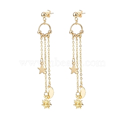 304 Stainless Steel Moon & Sun & Star Dangle Stud Earrings, Brass Long Tassel Drop Earrings for Women, Golden, 71mm, Pin: 0.8mm(EJEW-JE05041-01)