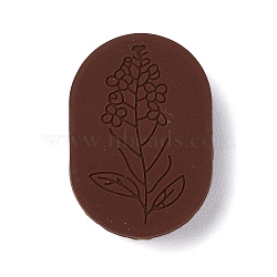 Silicone Beads, Oval with Flower Printing, Coconut Brown, 26x18x8.5mm, Hole: 2mm(SIL-S005-02B)