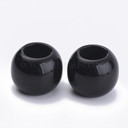 Opaque Acrylic Beads, Large Hole Beads, Round, Black, 12x9.5mm, Hole: 5.5mm(X-SACR-S300-15B-02)