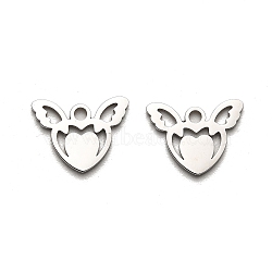 316 Surgical Stainless Steel Charms, Laser Cut, Heart with Wing Charm, Stainless Steel Color, 10x13x1mm, Hole: 1.6mm(STAS-H190-11P)