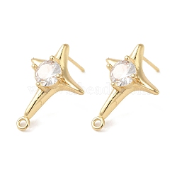 Brass with Clear Cubic Zirconia Stud Earring Findings, Star, Real 14K Gold Plated, 21x16mm, Hole: 1.4mm, Pin: 0.5x14mm(KK-G499-01G)