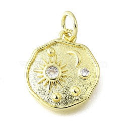 Brass Micro Pave Cubic Zirconia Pendants, Nuggets with Sun and Moon, Long-Lasting Plated, with Jump Ring, Lead Free & Cadmium Free, Rack Plating, Real 18K Gold Plated, 15x13x2mm(KK-V007-34G)