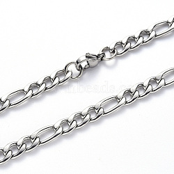 304 Stainless Steel Figaro Chain Necklaces, with Lobster Claw Clasp, Stainless Steel Color, Link: 6.5x3x0.8mm and 4.5x3x0.8mm, 19.68 inch(50cm)(NJEW-S420-003A-P)