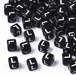 Opaque Acrylic Beads, Horizontal Hole, Alphabet Style, Cube, Black & White, Letter.L, 5x5x5mm, Hole: 2mm, about 500pcs/50g(X-SACR-N002-01L)