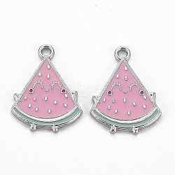 Rack Plating Alloy Enamel Pendants, Cadmium Free & Lead Free, Platinum, Watermelon, Flamingo, 29x21.5x2mm, Hole: 2mm(ENAM-N053-30-RS)