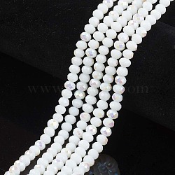 Electroplate Opaque Solid Color Glass Beads Strands, Half Rainbow Plated, Faceted, Rondelle, White, 6x5mm, Hole: 1mm, about 85~88pcs/strand, 16.1~16.5 inch(41~42cm)(X-EGLA-A034-P6mm-L17)
