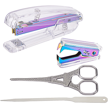 Nbeads Office Tool Sets, Including 1Pc Stainless Steel Staple Remove & 1Pc Scissors & 1Pc Envelope Opener, 1Pc Office Stapler, Stainless Steel Color, 23.1x1.6x0.2cm, Hole: 5mm