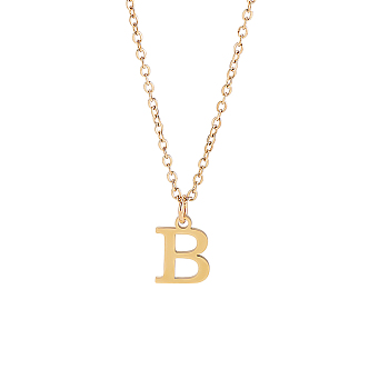 304 Stainless Steel Letter Pendant Necklaces, Lead Free & Nickel Free & Cadmium Free, Letter B, 17.52 inch(44.5cm)~17.72 inch(45cm), Letter: 12.5x9.5mm