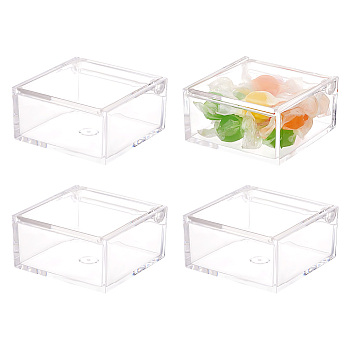 Plastic Beads Storage Containers with Flip Cover, Square, Clear, 6x6x3cm, Inner Diameter: 5.35x4.9cm