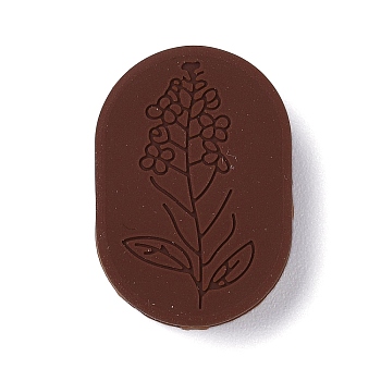 Silicone Beads, Oval with Flower Printing, Coconut Brown, 26x18x8.5mm, Hole: 2mm