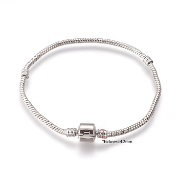 Brass European Style Bracelets with Brass Clasp without Sign, Platinum Color, about 20cm long, 3mm thick, 2mm hole