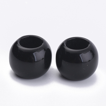 Opaque Acrylic Beads, Large Hole Beads, Round, Black, 12x9.5mm, Hole: 5.5mm