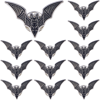 12Pcs Bat Enamel Pins, Alloy Brooches for Backpack Clothes, Cadmium Free & Nickel Free & Lead Free, Black, 11~31x9~37mm
