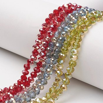 Electroplate Glass Beads Strands, Half Plated, Rainbow Plated, Faceted, Rondelle, Mixed Color, 6x5mm, Hole: 1mm, about 85~88pcs/strand, 16.1~16.5 inch(41~42cm)