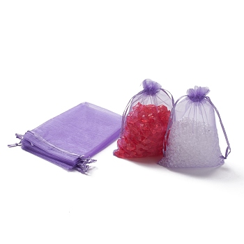 Organza Bags, with Ribbons, Medium Purple, 18x13cm