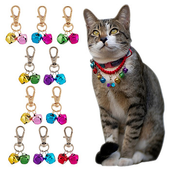 10Pcs 2 Colors Iron Bell Pet Collar Pendant Decoration, with Alloy Swivel Lobster Claw Clasps, Mixed Color, 45mm, 5pcs/color