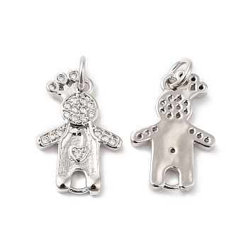 Rack Plating Brass Micro Pave Cubic Zirconia European Dangle Charms, Long-Lasting Plated, Lead Free & Cadmium Free, Human, Platinum, 18x13x2mm, Hole: 2mm